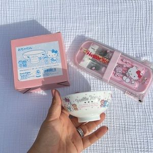 Sanrio hello kitty bowl & chopstick , fork set.💓
